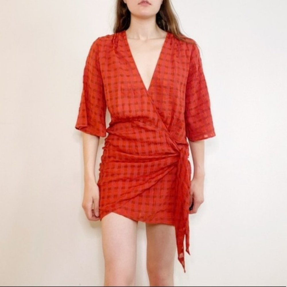 Never worn Zara Red Orange Wrap Dress NWT